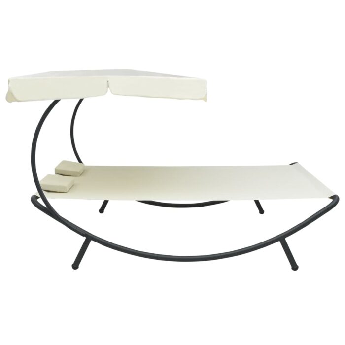 Lit de repos d'extérieur avec auvent et oreillers Blanc crème – Image 2