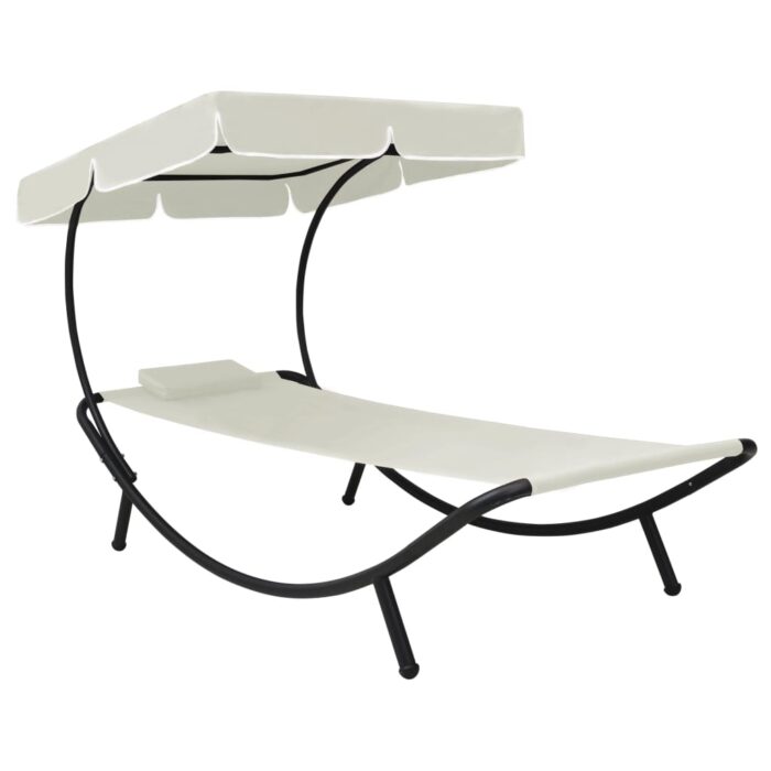 Chaise longue de jardin avec auvent et oreiller Blanc crème – Image 1