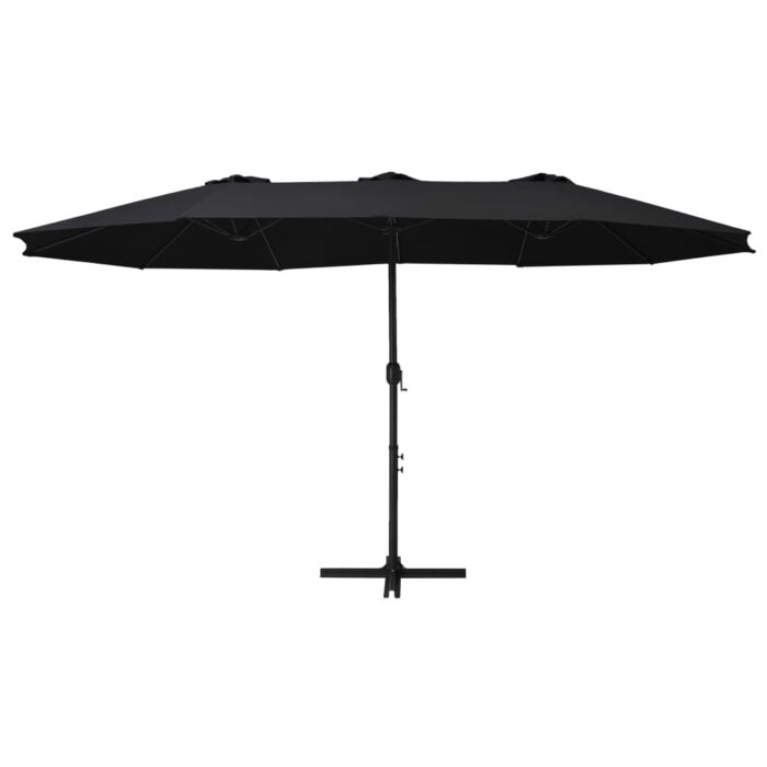 Parasol d'extérieur et poteau en aluminium 460x270 cm Noir – Image 3