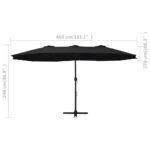 Parasol d'extérieur et poteau en aluminium 460x270 cm Noir – Image 9