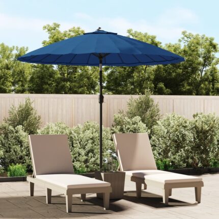 Parasol d'extérieur avec mât en aluminium 500 cm bleu azuré