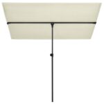 Parasol de jardin avec mât en aluminium 180x110 cm blanc sable – Image 2