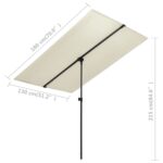 Parasol de jardin avec mât en aluminium 180x110 cm blanc sable – Image 6