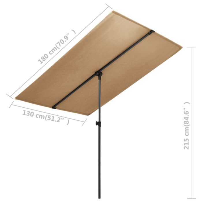 Parasol de jardin avec mât en aluminium 180x110 cm taupe – Image 6