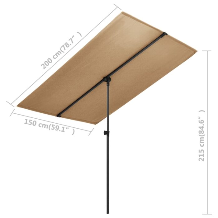 Parasol de jardin avec mât en aluminium 2x1,5 m Taupe – Image 6
