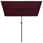 Parasol de jardin et mât en aluminium 2x1,5 m rouge bordeaux – Image 2