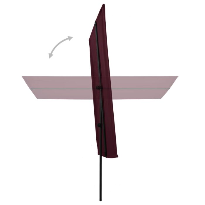 Parasol de jardin et mât en aluminium 2x1,5 m rouge bordeaux – Image 4