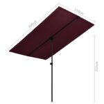 Parasol de jardin et mât en aluminium 2x1,5 m rouge bordeaux – Image 6