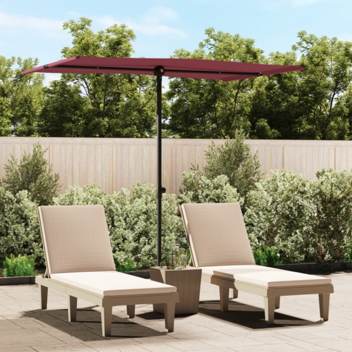 Parasol de jardin et mât en aluminium 2x1,5 m rouge bordeaux – Image 1