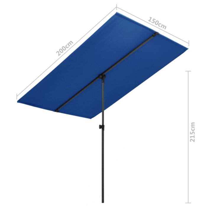 Parasol de jardin avec mât en aluminium 2x1,5 m Bleu azuré – Image 6