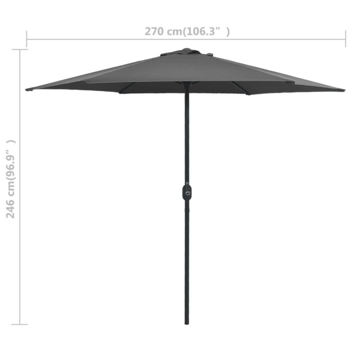 Parasol de jardin et mât en aluminium 270x246 cm Anthracite – Image 6