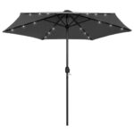 Parasol de jardin et lumières LED mât en aluminium anthracite