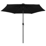 Parasol de jardin avec lumières LED et mât en aluminium noir – Image 2