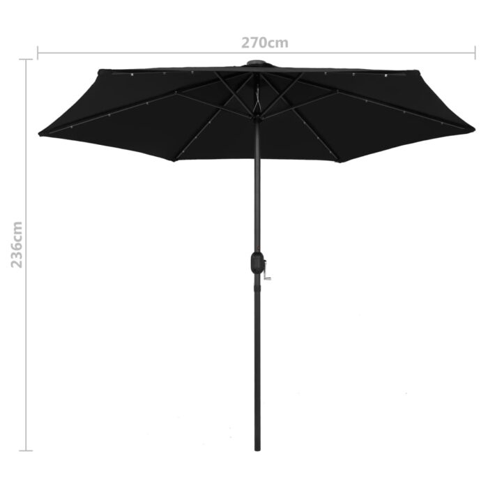 Parasol de jardin avec lumières LED et mât en aluminium noir – Image 6