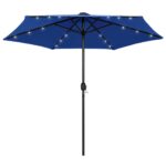 Parasol de jardin et lumières LED mât en aluminium bleu azuré
