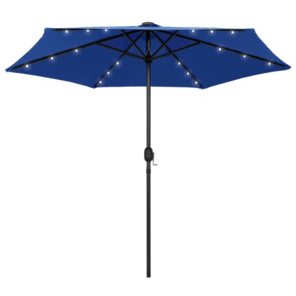 Parasol de jardin et lumières LED mât en aluminium bleu azuré