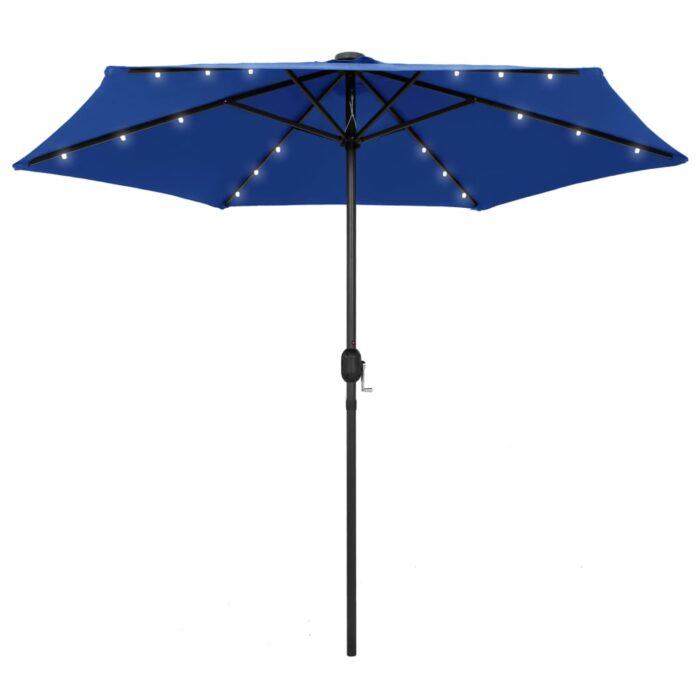 Parasol de jardin et lumières LED mât en aluminium bleu azuré – Image 1