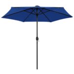 Parasol de jardin et lumières LED mât en aluminium bleu azuré – Image 2