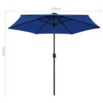 Parasol de jardin et lumières LED mât en aluminium bleu azuré – Image 6