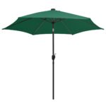 Parasol de jardin avec lumières LED et mât en aluminium vert – Image 2