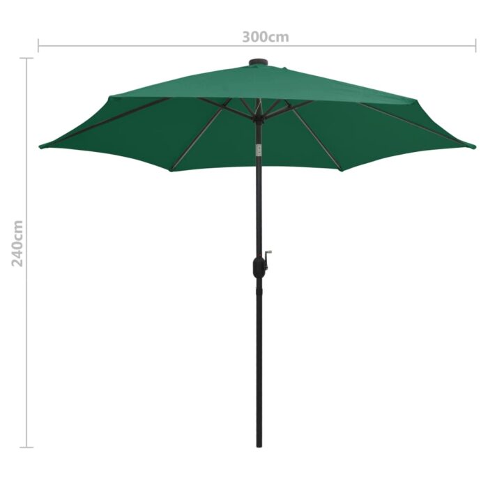 Parasol de jardin avec lumières LED et mât en aluminium vert – Image 6