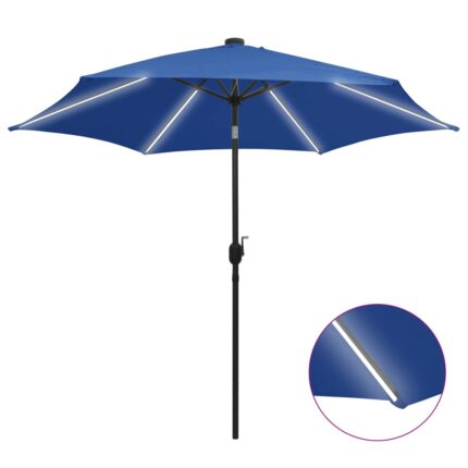 Parasol de jardin et lumières LED mât en aluminium bleu azuré