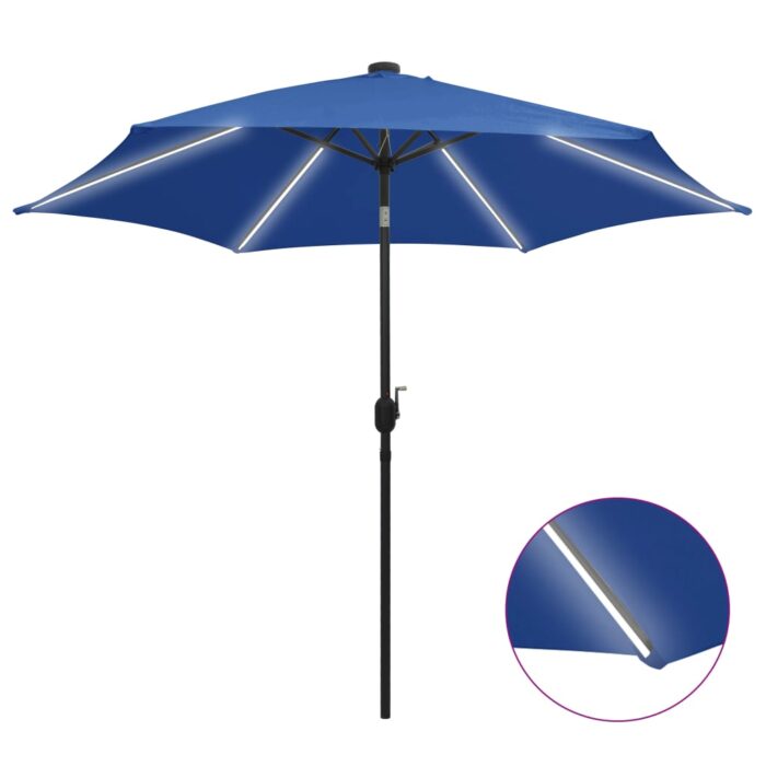 Parasol de jardin et lumières LED mât en aluminium bleu azuré – Image 1