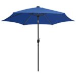 Parasol de jardin et lumières LED mât en aluminium bleu azuré – Image 2