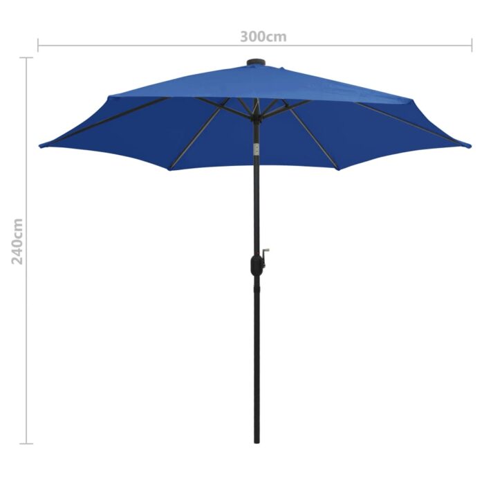 Parasol de jardin et lumières LED mât en aluminium bleu azuré – Image 6