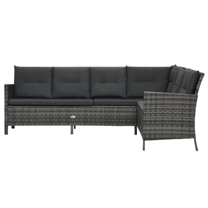 Salon de jardin 4 pcs avec coussins résine tressée gris – Image 2