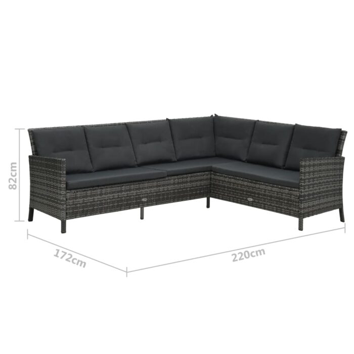 Salon de jardin 4 pcs avec coussins résine tressée gris – Image 9