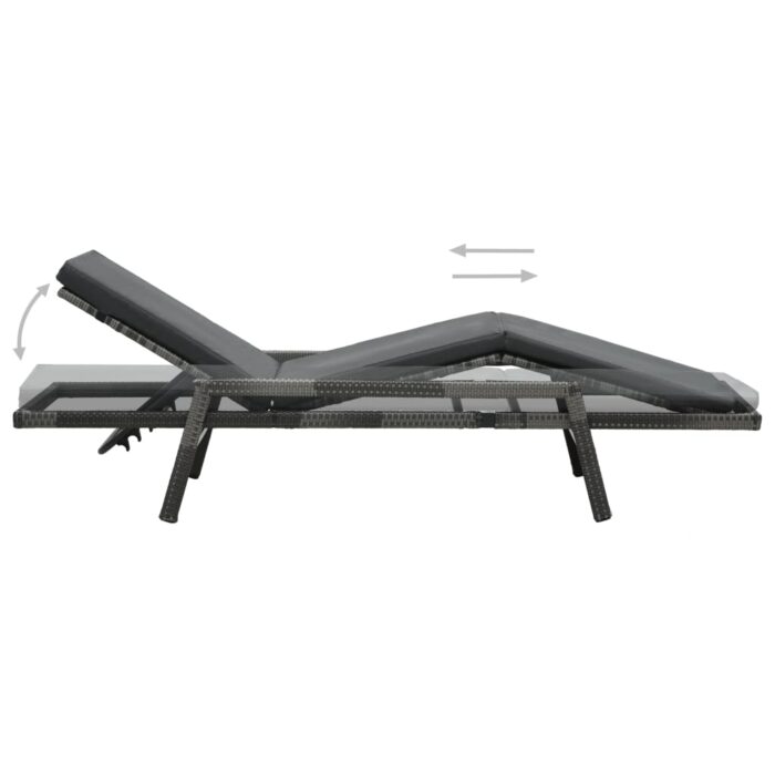 Chaise longue avec coussin Résine tressée Gris – Image 2