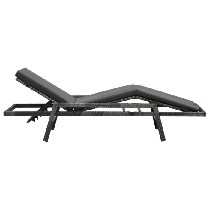 Chaise longue avec coussin Résine tressée Gris – Image 3