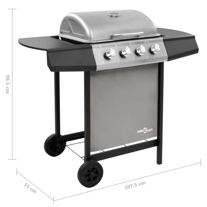 Barbecue gril à gaz avec 4 brûleurs Noir et argenté – Image 6