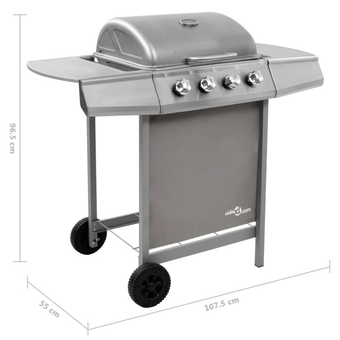 Barbecue gril à gaz avec 4 brûleurs Argenté – Image 6
