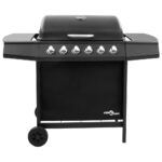 Barbecue gril à gaz avec 6 brûleurs Noir – Image 3