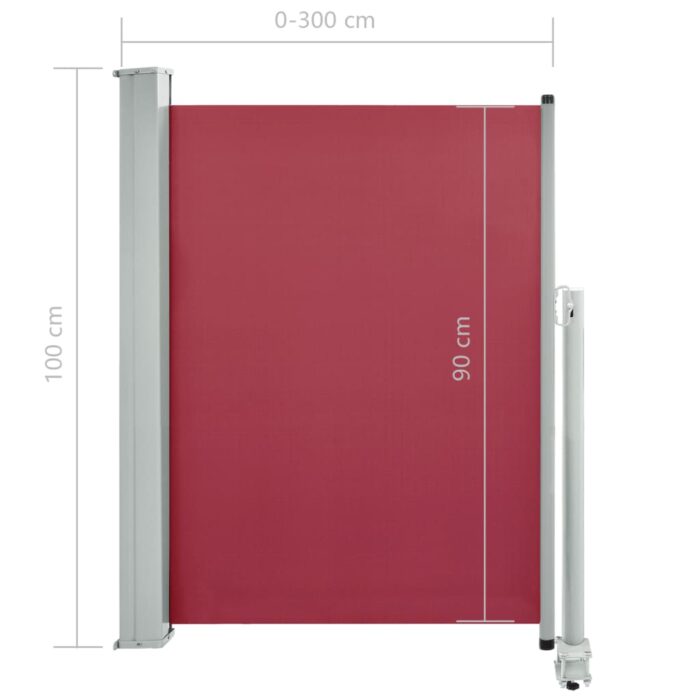Auvent latéral rétractable de patio 100x300 cm Rouge – Image 6