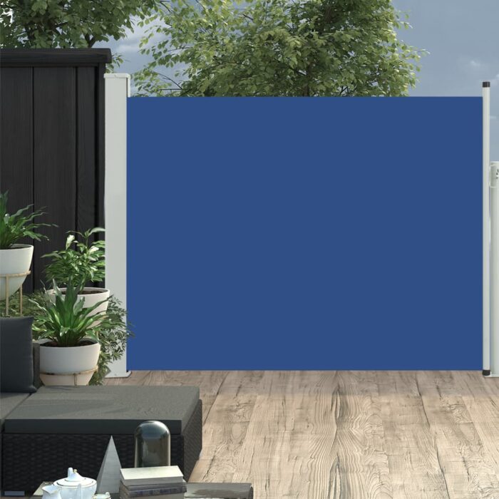 Auvent latéral rétractable de patio 140x500 cm Bleu – Image 1