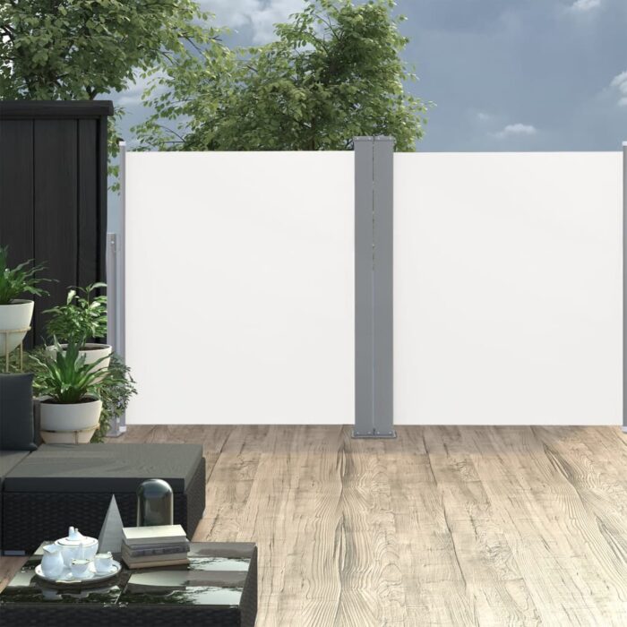 Auvent latéral double rétractable de patio 170x600 cm Crème – Image 1