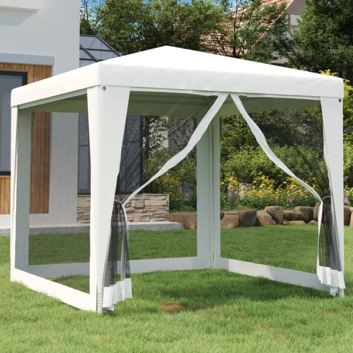 Tente de réception 4 parois latérales en maille 2,5x2,5 m Blanc – Image 1