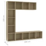 Jeu de bibliothèque/meuble TV 3 pcs Chêne sonoma 180x30x180 cm – Image 4