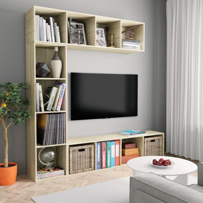 Jeu de bibliothèque/meuble TV 3 pcs Chêne sonoma 180x30x180 cm – Image 1