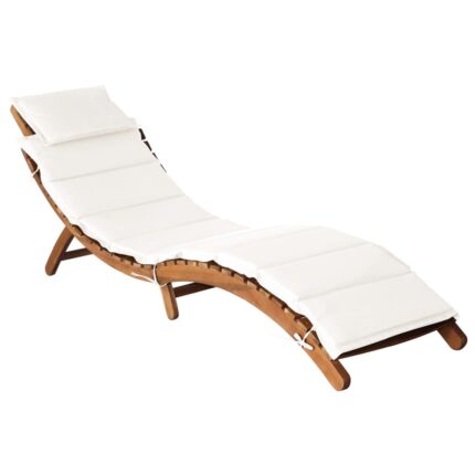 Chaise longue avec coussin Bois d'acacia solide Crème