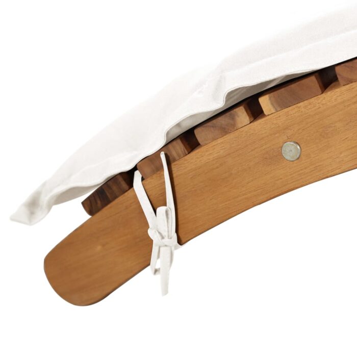 Chaise longue avec coussin Bois d'acacia solide Crème – Image 8