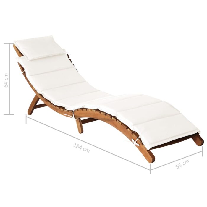 Chaise longue avec coussin Bois d'acacia solide Crème – Image 9