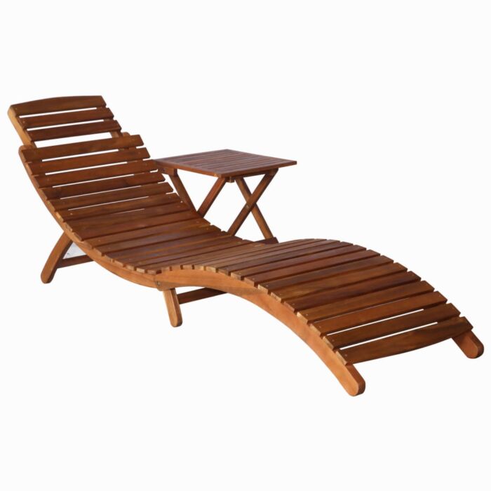Chaise longue avec table Bois d'acacia massif Marron – Image 1