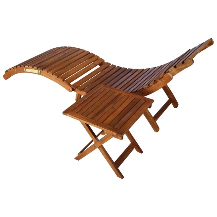 Chaise longue avec table Bois d'acacia massif Marron – Image 4
