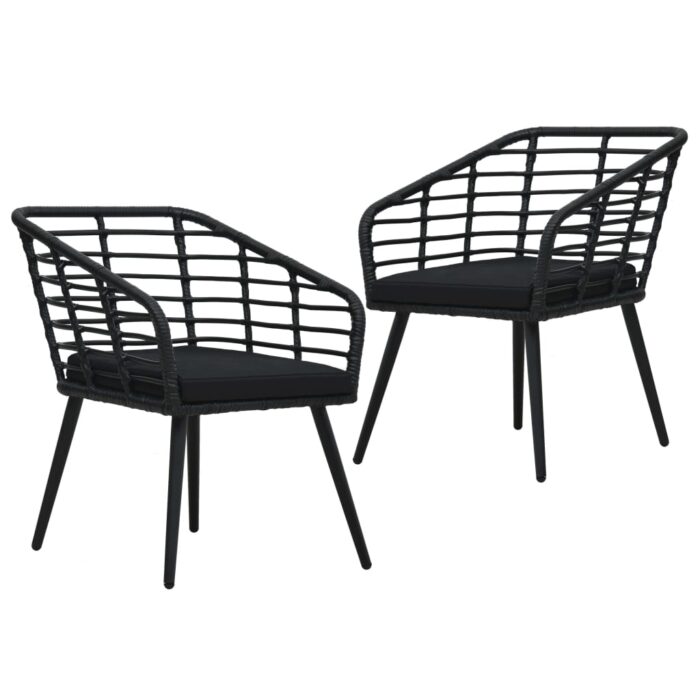 Chaises de jardin lot de 2 avec coussins Résine tressée Noir – Image 1