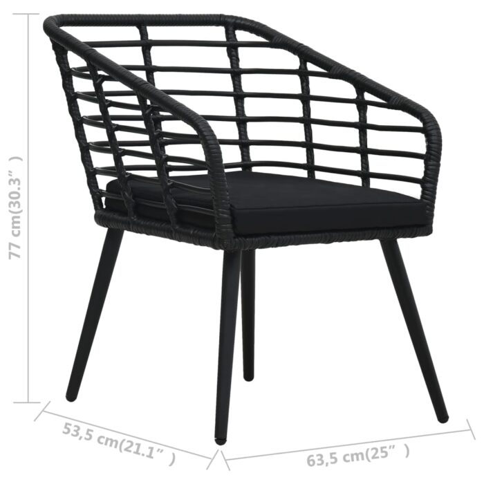 Chaises de jardin lot de 2 avec coussins Résine tressée Noir – Image 7