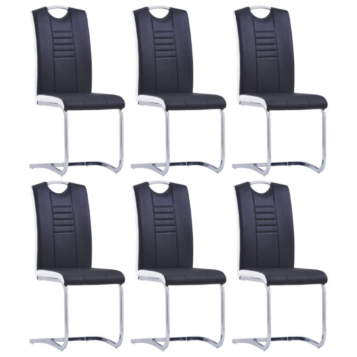 Chaises à manger cantilever lot de 6 noir similicuir – Image 1